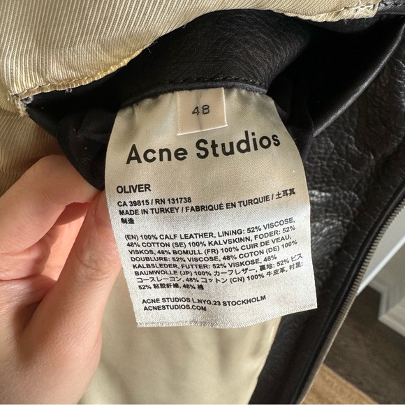 Acne Studios Calf Leather Biker Jacket Black Size 48 - Picture 15 of 16